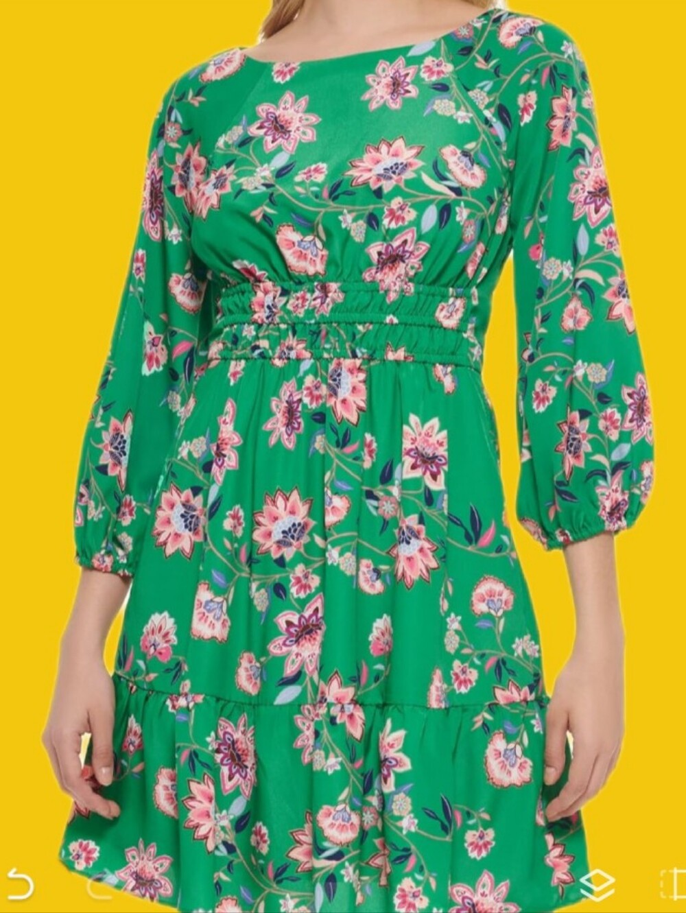 Eliza J Green Floral Midi Dress with Pink & Purple Blooms